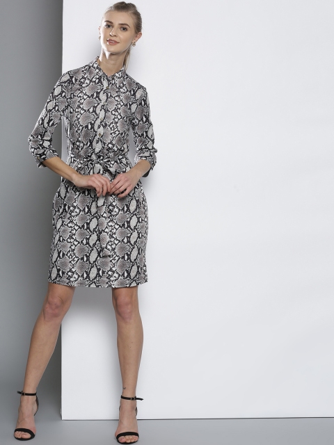 

DOROTHY PERKINS Women White & Black Animal Print Shirt Dress