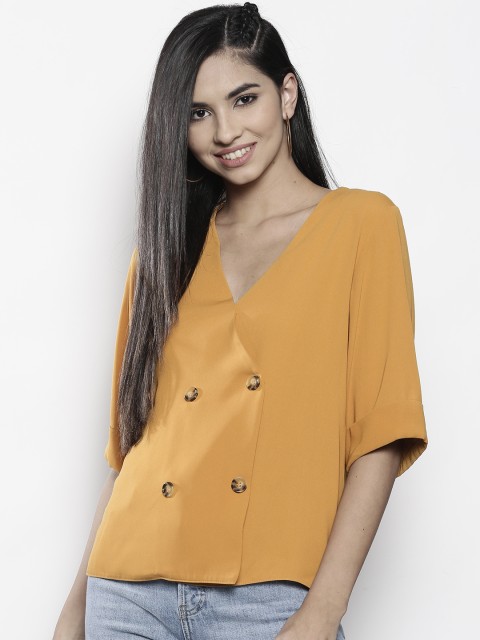 

DOROTHY PERKINS Women Mustard Yellow Solid Wrap Top