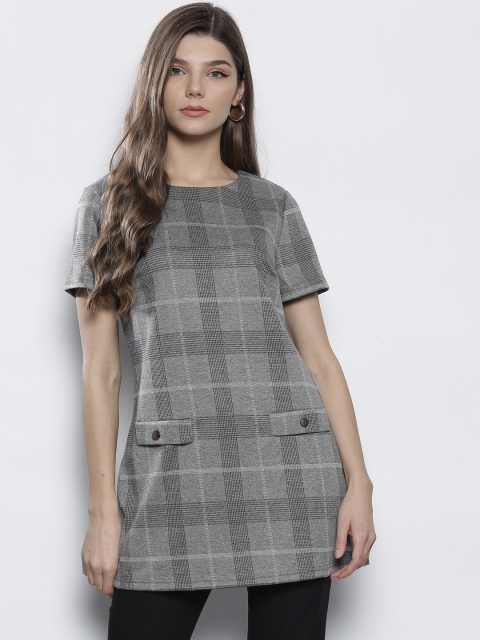 

DOROTHY PERKINS Women Grey Melange Checked Longline Top