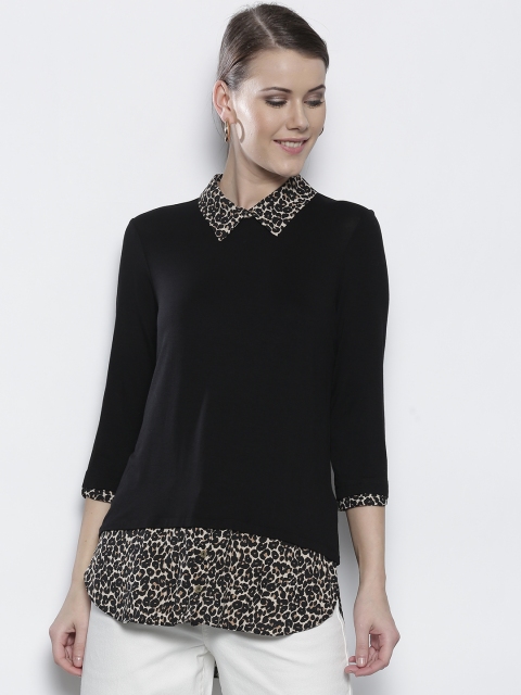 

DOROTHY PERKINS Women Black Solid Top with Printed Detail