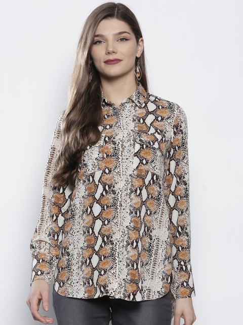 

DOROTHY PERKINS Women Beige & Brown Regular Fit Snakeskin Print Casual Shirt