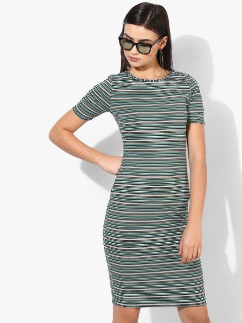 

DOROTHY PERKINS Women Green & White Striped Bodycon Dress