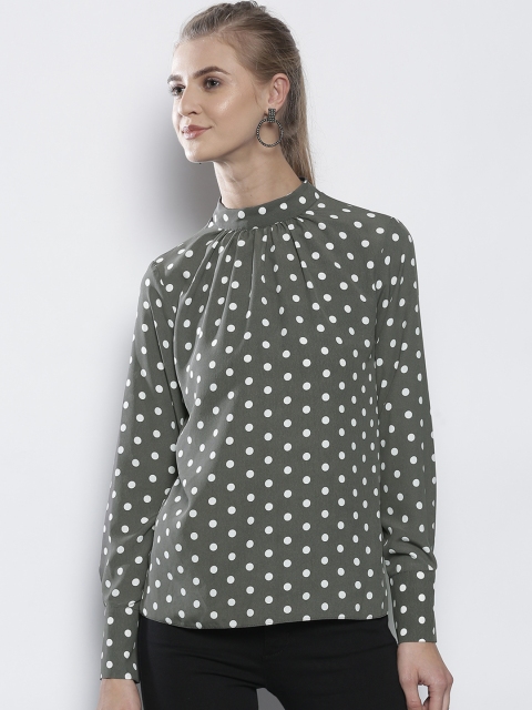 

DOROTHY PERKINS Women Charcoal Grey & White Printed Top