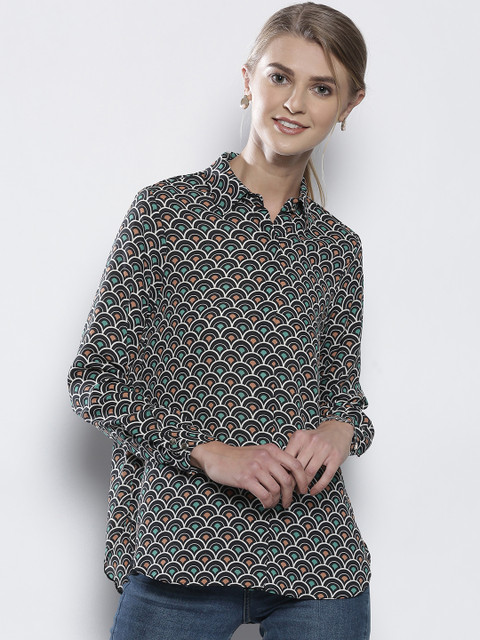 

DOROTHY PERKINS Women Petite Black & Green Printed Casual Shirt