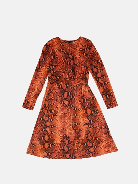 

DOROTHY PERKINS Women Orange & Black Printed Fit and Flare Dress, Coral