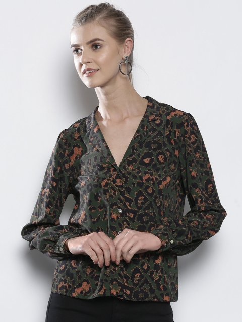 

DOROTHY PERKINS Women Olive Green & Brown Printed Casual Shirt
