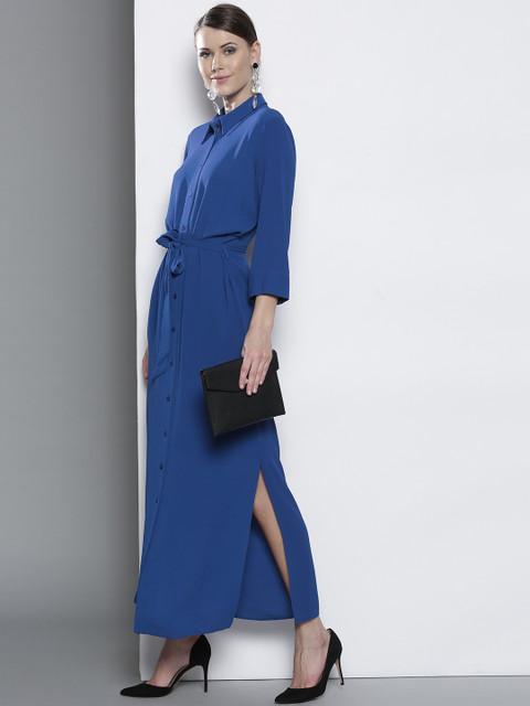 

DOROTHY PERKINS Women Blue Solid Maxi Shirt Dress