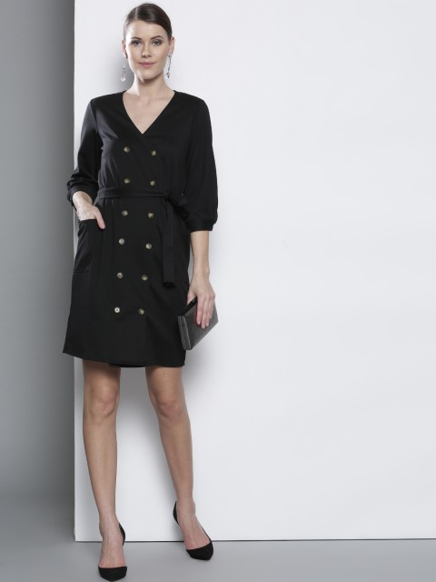 

DOROTHY PERKINS Women Black Solid Wrap Dress
