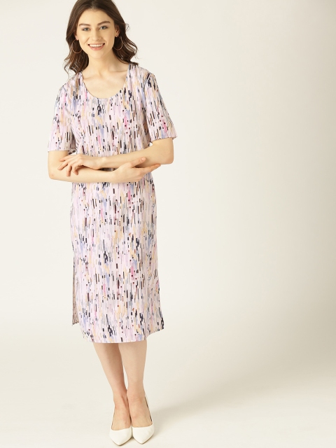 

United Colors of Benetton Women White & Purple Printed Sheath Dress
