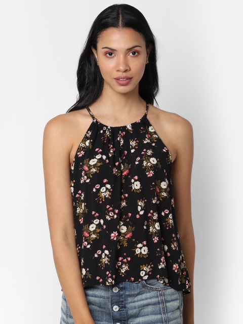 

AMERICAN EAGLE OUTFITTERS Women Black Floral Printed Top