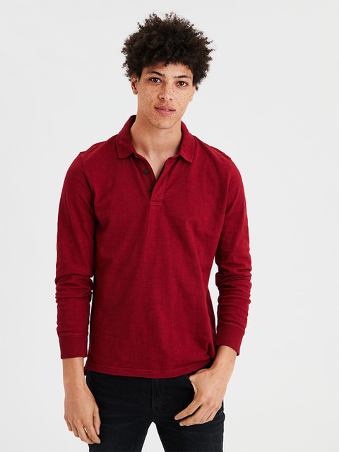 

AMERICAN EAGLE OUTFITTERS Men Red Solid Polo Collar T-shirt