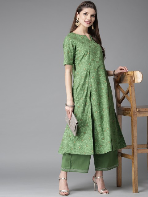 

HERE&NOW Sage Green Printed Cotton Kurta Set