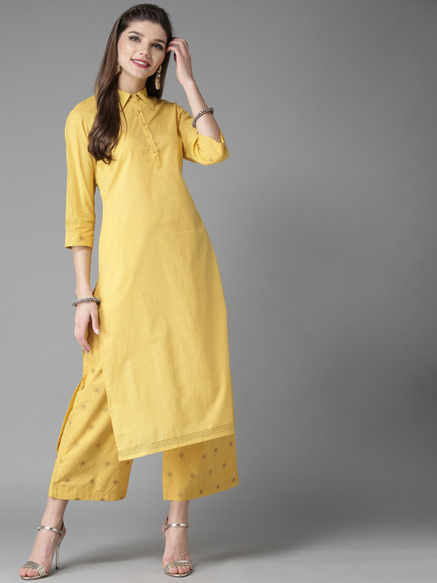 

HERE&NOW Women Yellow Solid Kurta with Palazzos