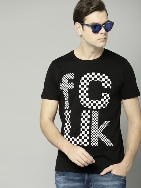 

French Connection Men Black Printed Round Neck T-shirt
