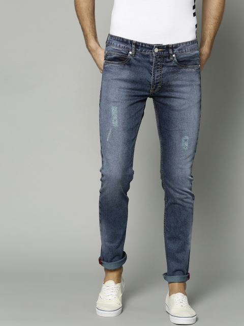 

French Connection Men Blue Slim Fit Mid-Rise Low Distress Stretchable Jeans