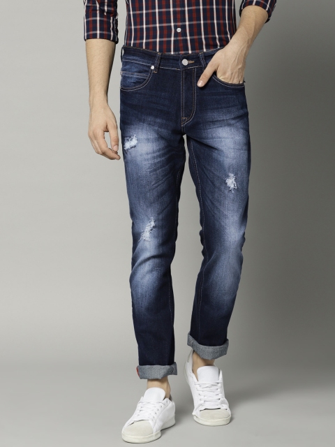

French Connection Men Blue Slim Fit Mid-Rise Low Distress Stretchable Jeans