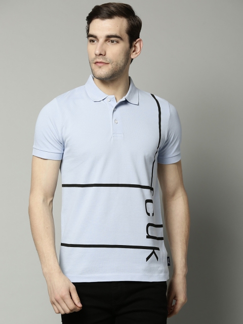 

French Connection Men Blue Printed Polo Collar Pure Cotton T-shirt