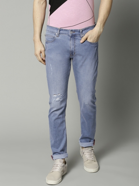 

French Connection Men Blue Slim Fit Mid-Rise Low Distress Stretchable Jeans