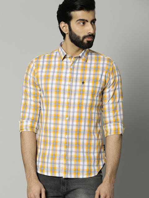 

French Connection Men Yellow & White Slim Fit Checked Casual Shirt