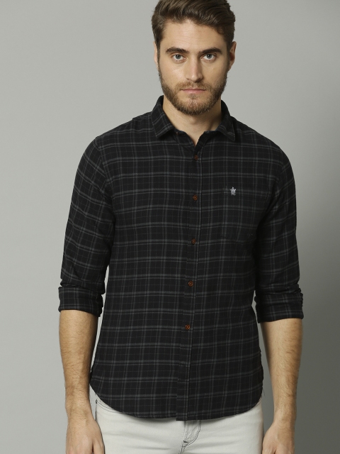 

French Connection Men Black & Grey Slim Fit Checked Casual Shirt