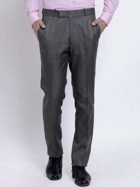 

RG DESIGNERS Men Black Slim Fit Striped Formal Trousers
