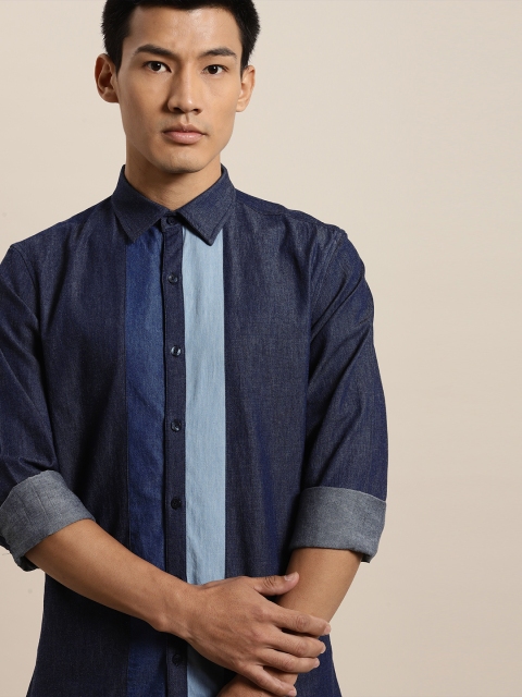 

INVICTUS Men Blue Slim Fit Striped Denim Casual Shirt