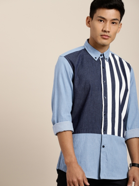 

INVICTUS Men Blue Slim Fit Striped Casual Chambray Shirt