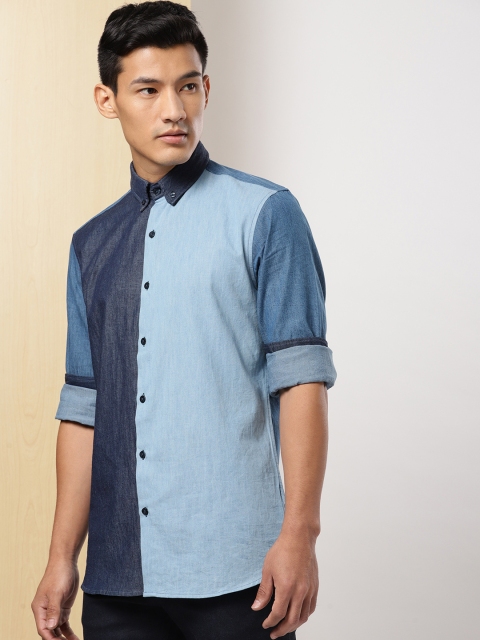 

INVICTUS Men Blue Regular Fit Colourblocked Denim Casual Shirt