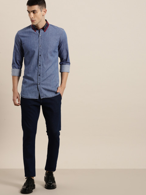 

INVICTUS Men Blue Slim Fit Solid Denim Casual Shirt