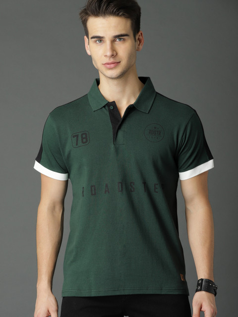 

Roadster Men Green Printed Polo T-shirt