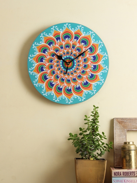 

RANGRAGE Orange & Blue Handcrafted Round Printed Analogue Wall Clock