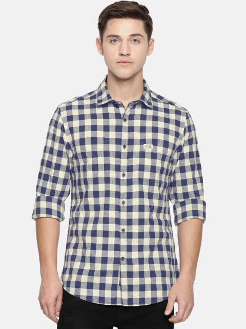 

U.S. Polo Assn. Denim Co. Men Navy & Beige Slim Fit Checked Casual Shirt, Navy blue