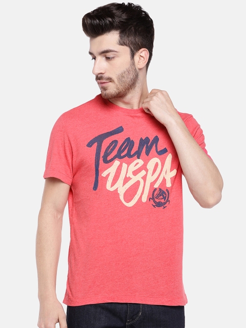 

U.S. Polo Assn. Denim Co. Men Pink Printed Round Neck T-shirt