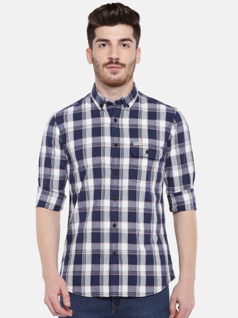 

U.S. Polo Assn. Denim Co. Men Navy Blue Slim Fit Checked Casual Shirt