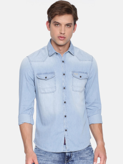 

U.S. Polo Assn. Denim Co. Men Blue Slim Fit Faded Chambray Casual Shirt