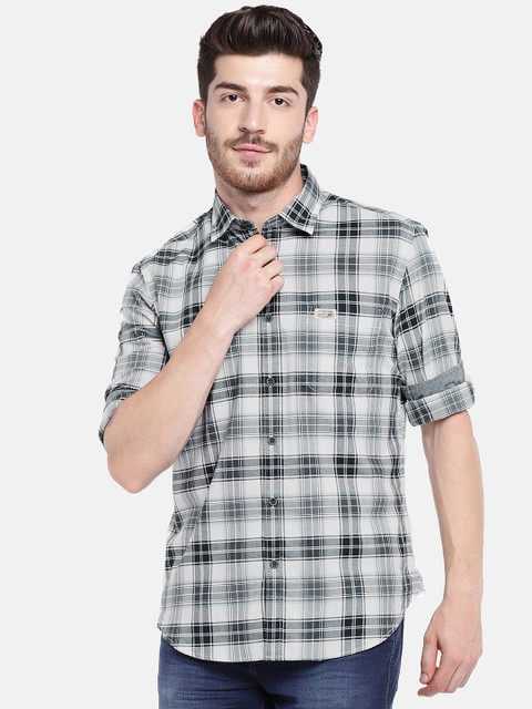

U.S. Polo Assn. Denim Co. Men Grey & White Slim Fit Checked Casual Shirt