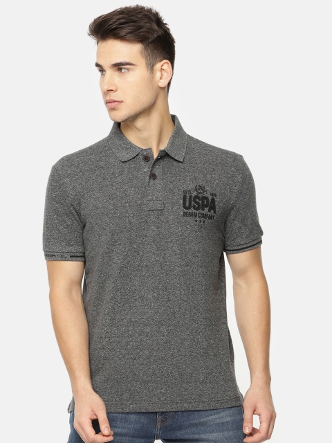 

U S Polo Assn Denim Co Men Charcoal Polo Collar Cotton T-shirt