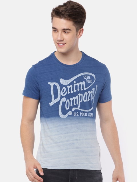 

U.S. Polo Assn. Denim Co. Men Blue Printed Round Neck T-shirt