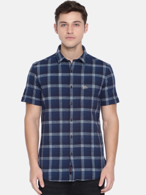 

U.S. Polo Assn. Denim Co. Men Navy Blue Slim Fit Checked Casual Shirt