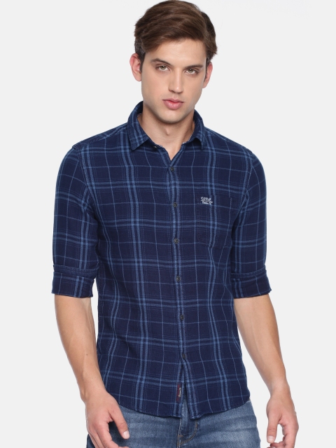 

U.S. Polo Assn. Denim Co. Men Navy Blue Slim Fit Checked Casual Shirt