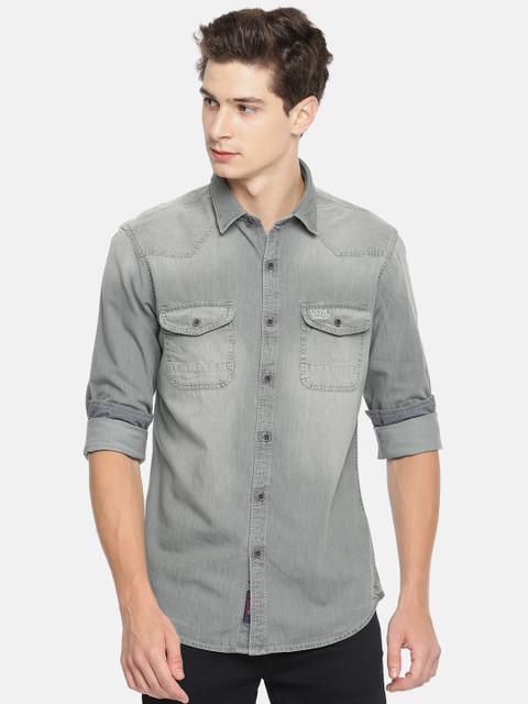 

U.S. Polo Assn. Denim Co. Men Grey Slim Fit Faded Casual Shirt