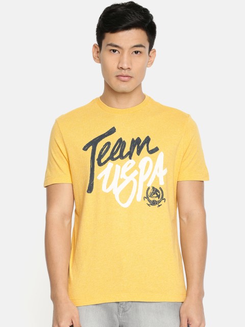 

U.S. Polo Assn. Denim Co. Men Yellow Printed Round Neck T-shirt