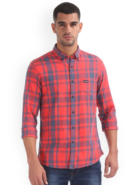 

U.S. Polo Assn. Denim Co. Men Red & Blue Slim Fit Checked Casual Shirt
