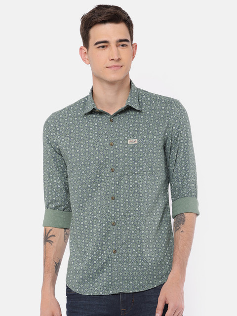 

U.S. Polo Assn. Denim Co. Men Green Slim Fit Printed Casual Shirt