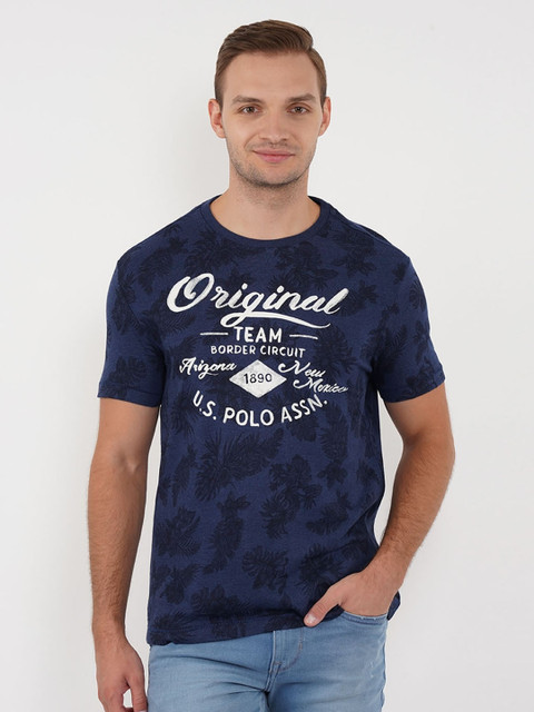 

U.S. Polo Assn. Denim Co. Men Navy Blue Printed Round Neck T-shirt