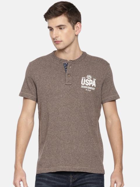 

U.S. Polo Assn. Denim Co. Men Taupe Solid Henley Neck T-shirt