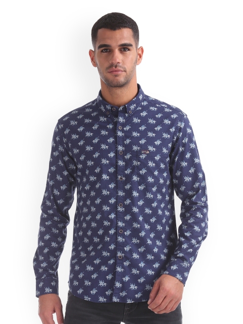 

U.S. Polo Assn. Denim Co. Men Navy Slim Fit Printed Casual Shirt, Navy blue
