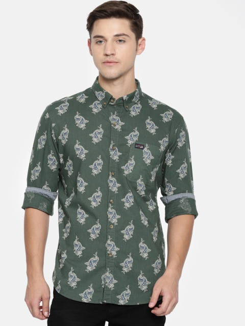 

U.S. Polo Assn. Denim Co. Men Olive Green Slim Fit Printed Casual Shirt