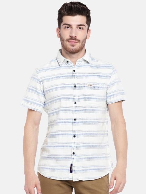 

U.S. Polo Assn. Denim Co. Men White & Blue Regular Fit Striped Casual Shirt
