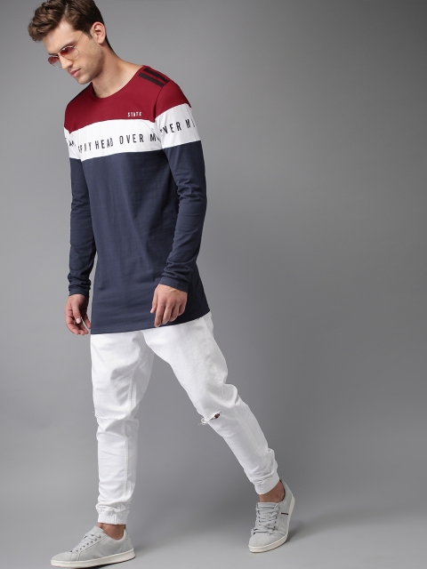

Moda Rapido Men Navy Blue & Maroon Colourblocked Round Neck T-shirt